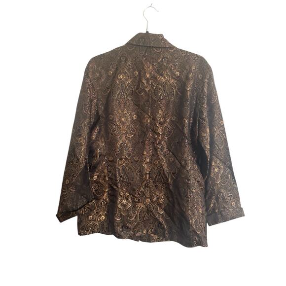 Chicos Size 1 Vintage Brown Gold Metallic Paisley Button Jacket Old Money #5632 - Picture 6 of 12